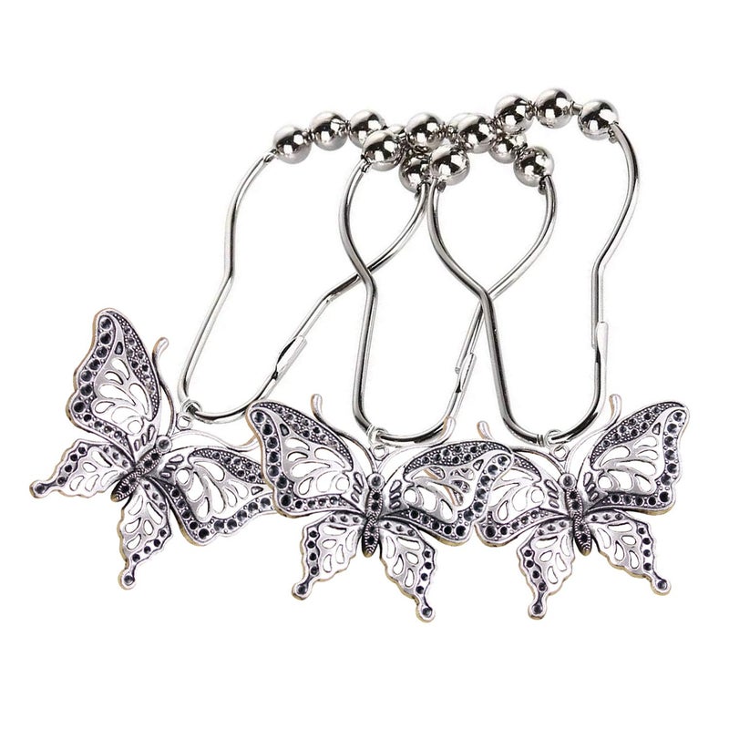 ZILucky 12pcs Butterfly Decorative Shower Curtain Hooks Garden Nature Insect Style Theme Home Rustproof Shower Curtain Rings Bathroom Decor Accessories (Silver) - Image 4